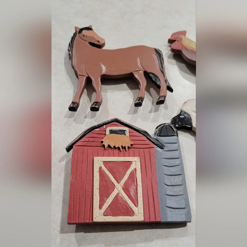 Curtain Hold Back Vintage Farm Animals Wooden Cow Pig Barn